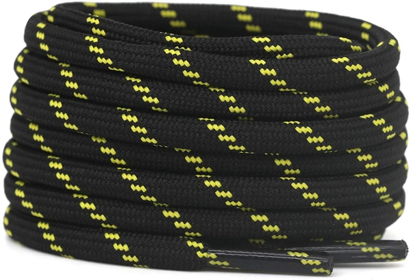 GRAH SANGRAH® (2 Pair) Shoelaces for Hiking Shoes, Outdoor Walking Sneakers, Outdoor Hiking, Climbing, Basketball, Work Boot, Running , Sport Shoes - 120 cm, Black Yellow